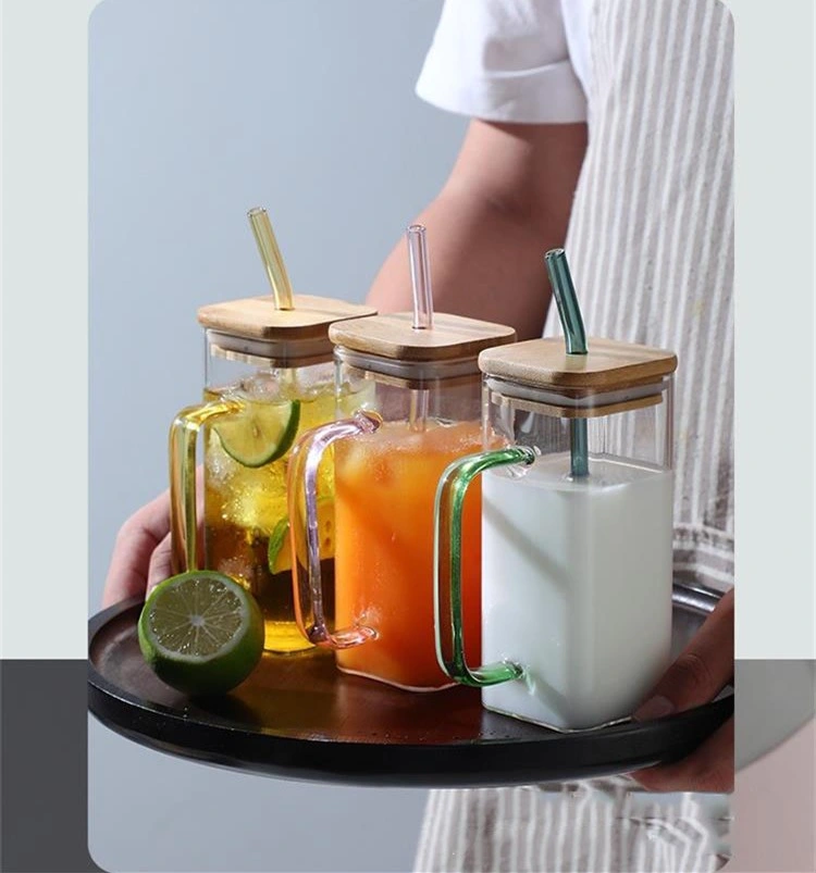 400ml taza cuadrada con tapa y pajas de un solo color de la capa de mango de Vaso de Soda tazas para café Helado de Leche té de la burbuja de agua