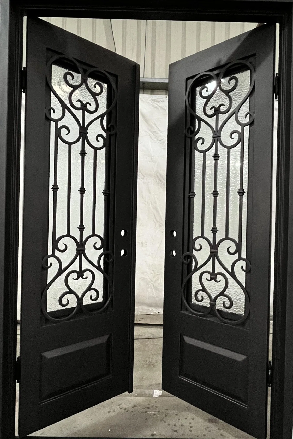 Classic Home Entry Security Steel Glass Double Doors Wrought Iron Door