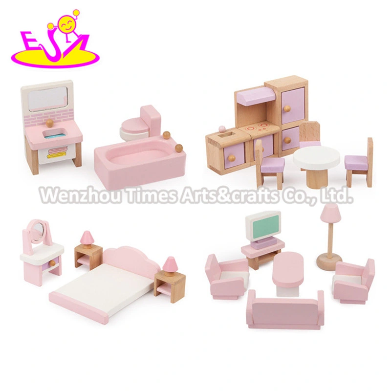 2020 Nuevo juego de aparentar Venta casa de muñecas de madera muebles para niños W06b096