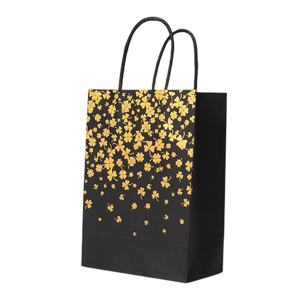 Black Kraft Paper Bags with Handles Gold Star Heart Gift Bags Party Shopping Bags for Birthday Party Wedding, 15X8X21 Cm 500PCS