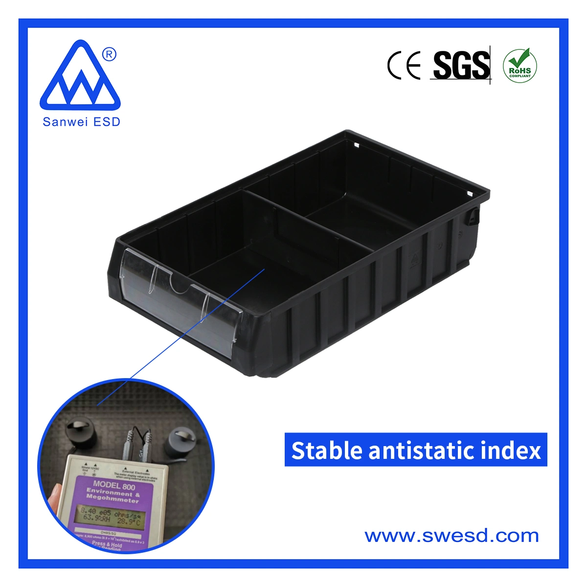 ESD Box-Style with Cover Components Plastic Security Box Black Bins