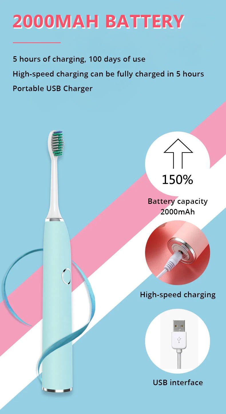 OEM High quality/High cost performance  Adult DuPont Soft Bristle Sonic Electric Toothbrush for Teeth Whitening