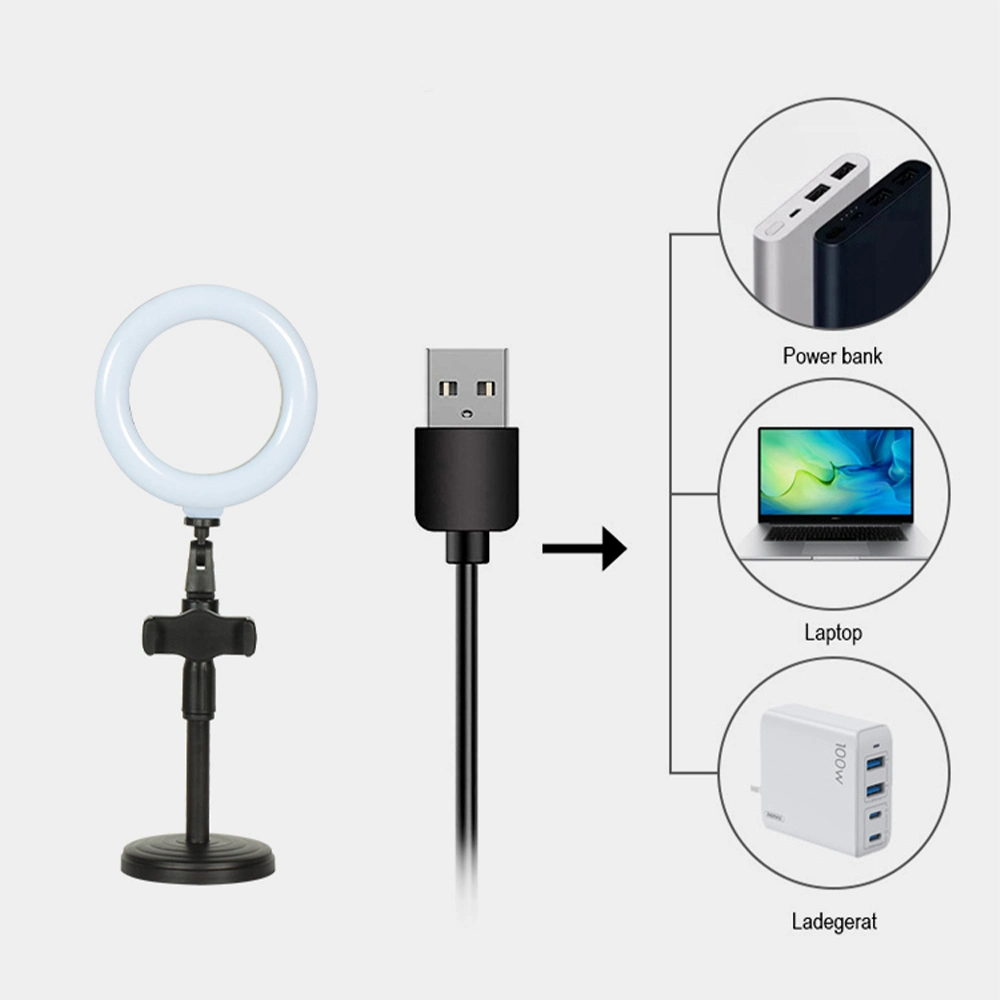 Luz circular LED de 6 polegadas para maquiagem com tripé e telefone Suporte