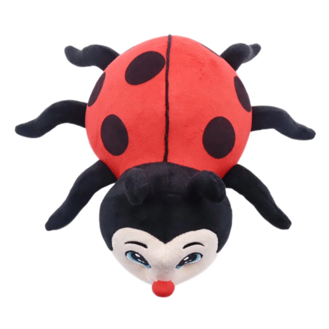 Promotion Plush Insect Toy 9" Seven-Star Ladybird Cartoon Animal Ladybug Red Wings with Black Printing Blue Embroideried Big Eyes Soft Stuffed Beetle Toys