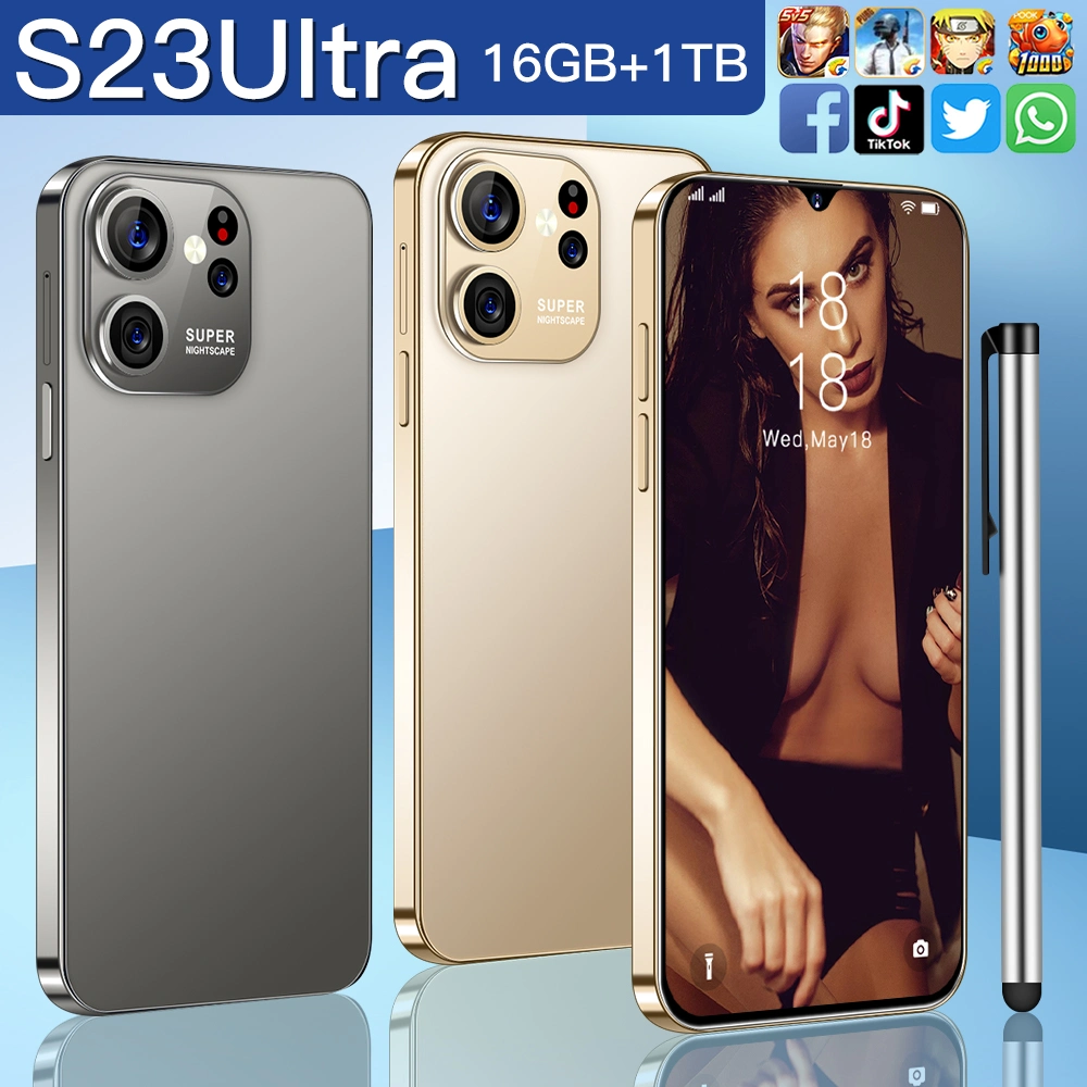 2023 هاتف ذكي جديد S23Ultra 6.8 بوصة يعمل باللمس فتح قفل الشاشة بالكامل 512 جيجابايت 1TB Camera Mobile Phone