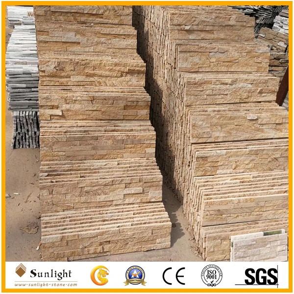 Yellow Wood Sandstone, Wood Vein Culture Stone for Wall Cladding