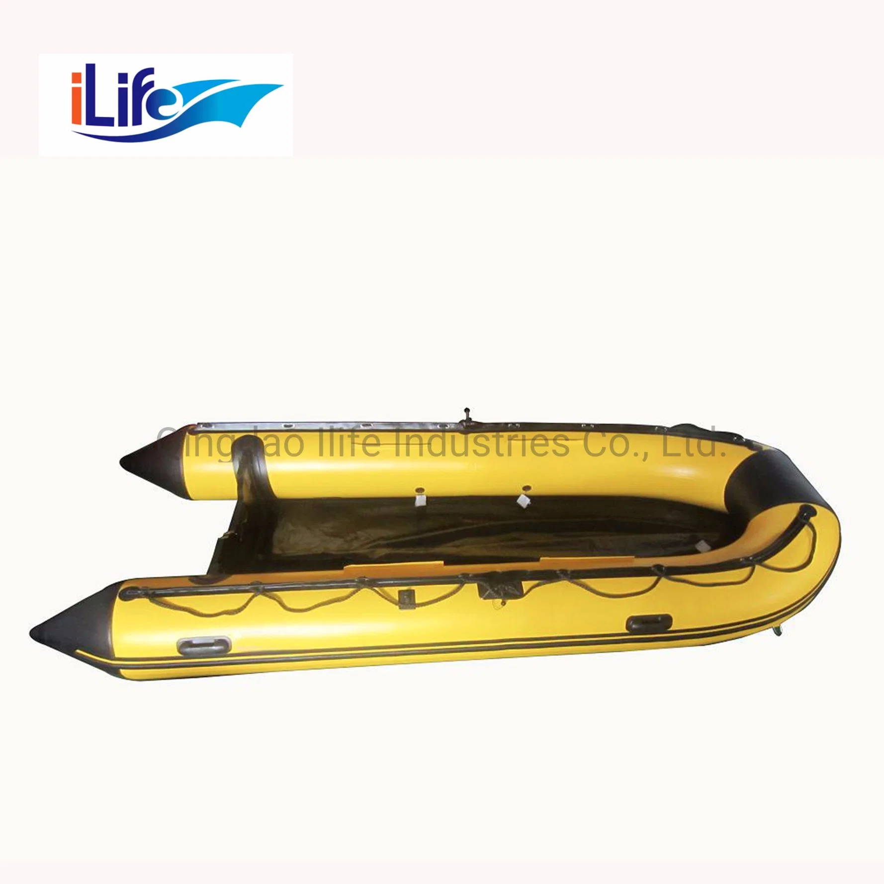 ILife 4,3m Amarillo PVC/Hypalon Inflatable Rescue Fishing Rubber Boat Con aluminio/Cosido de caída/Piso contrachapado para Rescate