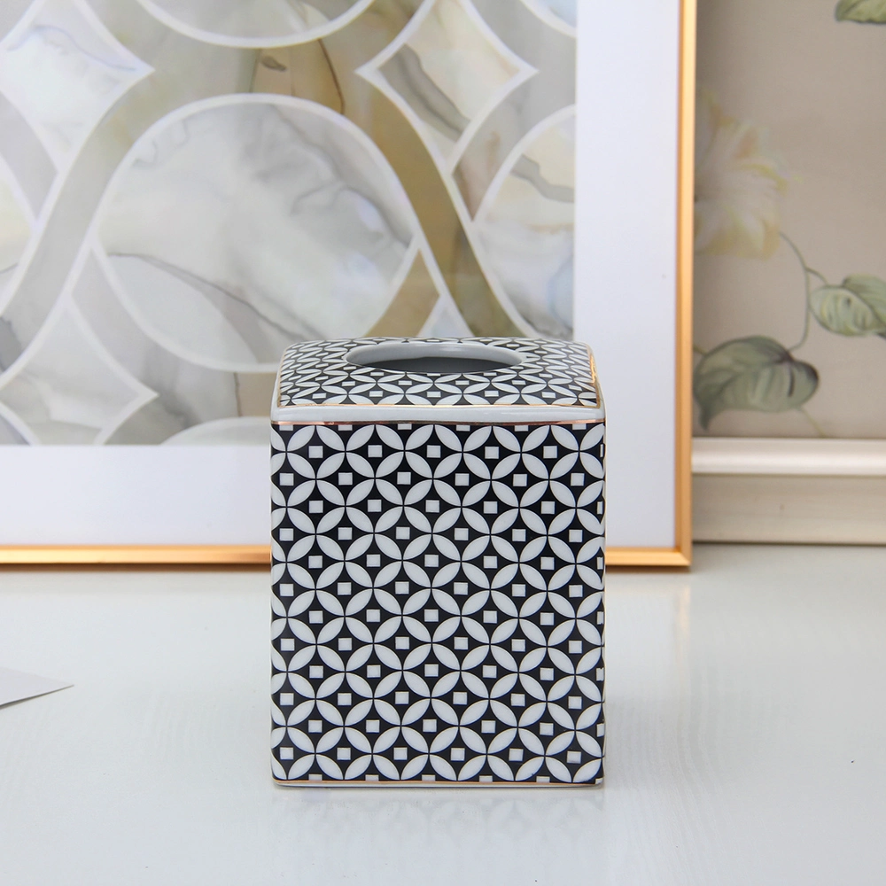 T017 Home Decor Modern Porcelain Black Square Tissue Box Elegant Ceramic Tissue Box Holder Wholesale/Supplier