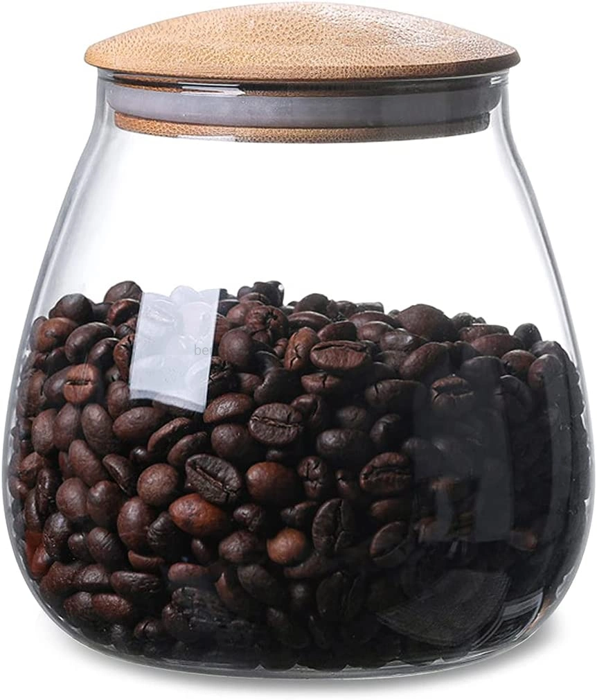 400 Ml/13 FL Oz Clear Cute Glass Storage Canister Holder with Airtight Bamboo Lid, Round Modern Decorative Small Container Jar for Coffee, Spice, Candy, Salt