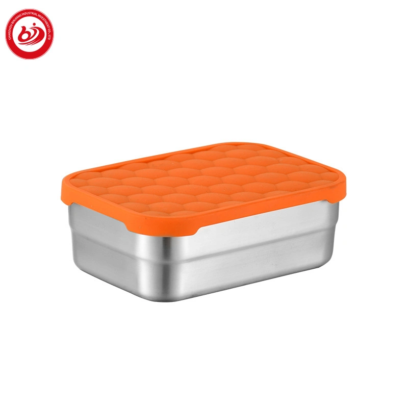 Wholesale/Supplier Stainless Steel 304 Orange Frozen Custom Storage Box with Silicone Lid