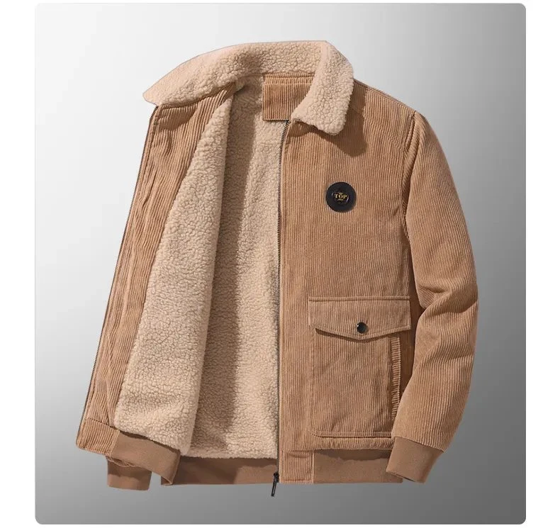 Chaqueta OEM de pana con relleno de cashmere con cuello de solapa gabardina - Hombre Chaqueta