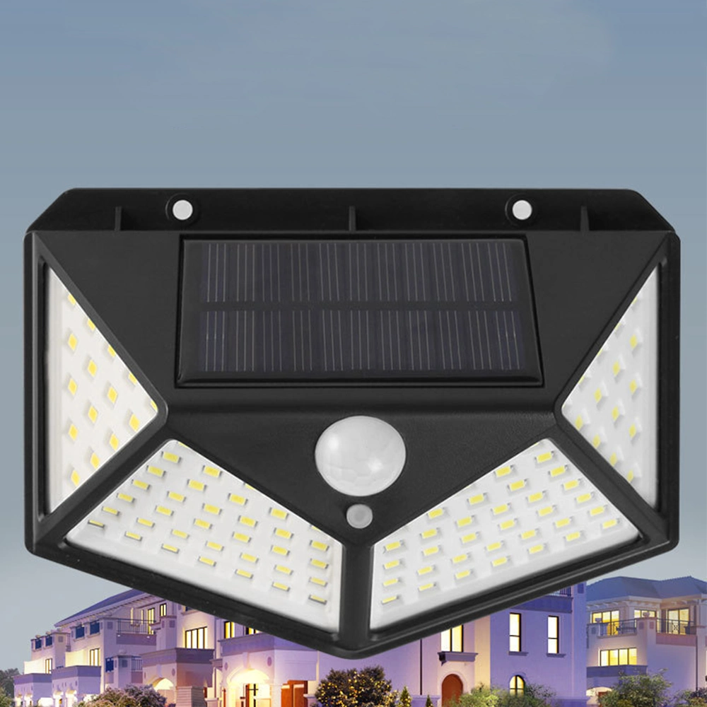 Waterproof Outdoor Backyard Garden Stair Solar Powered 4 Sides Lighting Wall Lamp 100LED Motion Sensor LED Solar Lights