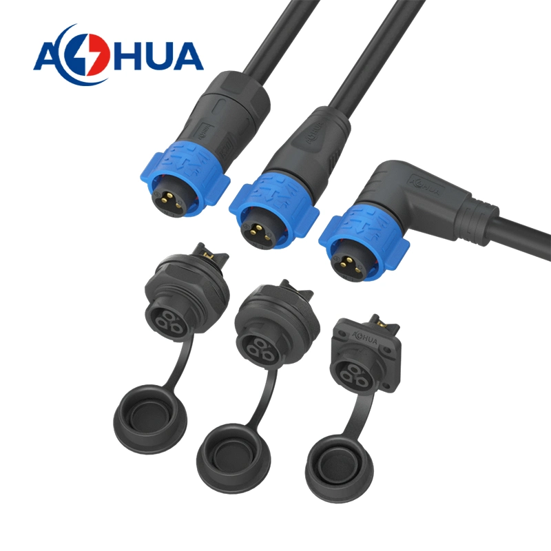 Aohua IP67 IP68 2pin Solder Wire Panel Mount Connector K20 Wire to Board Waterproof Female Front Panel Connector for LED Lighting Devices Junction Box