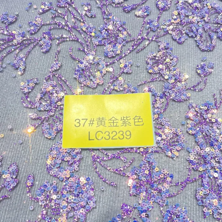 Elegant Purple Diamond Shine Embellished Glitter Dress Fabric