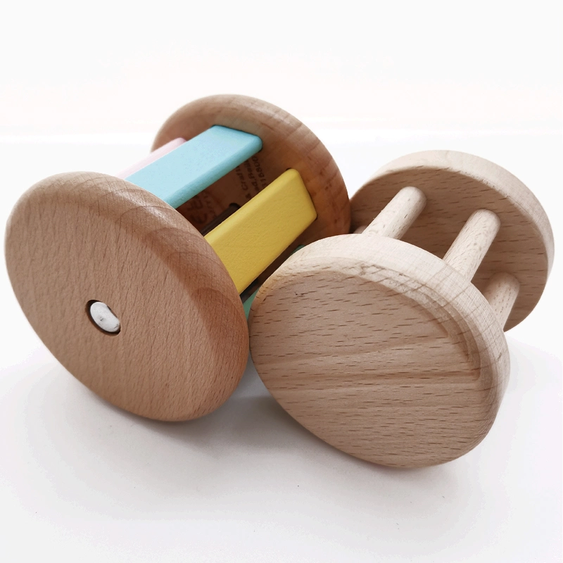 Wooden Toy Montessori Rolling Rattle Bell Baby Musical Toys Intellectual Development Educational Rattle