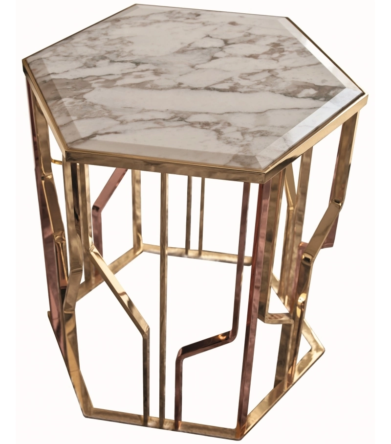 Zhida Home Furniture Manufacturer Luxury Golden Metal Frame Living Room Sofa Side Table Marble Top Small Tea Table