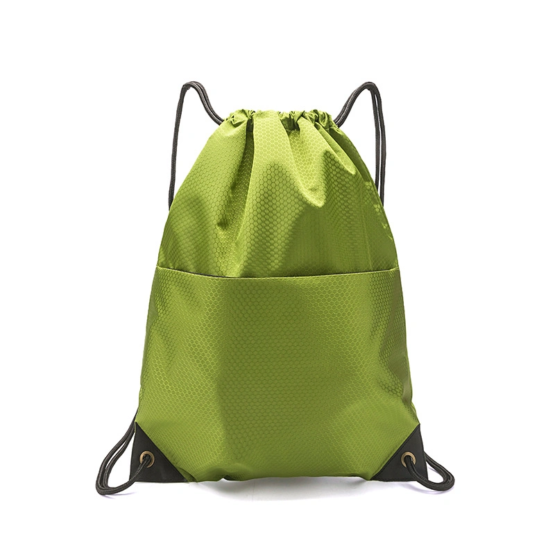 Promotional Green Polyester School Sports Beach Drawstring Backpack