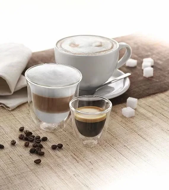 Amazon Hot Selling Großhandel Masse Wiederverwendbar Custom Hitzebeständig Doppelt Set Aus Glas Mit Eisbecher Latte-Tassen