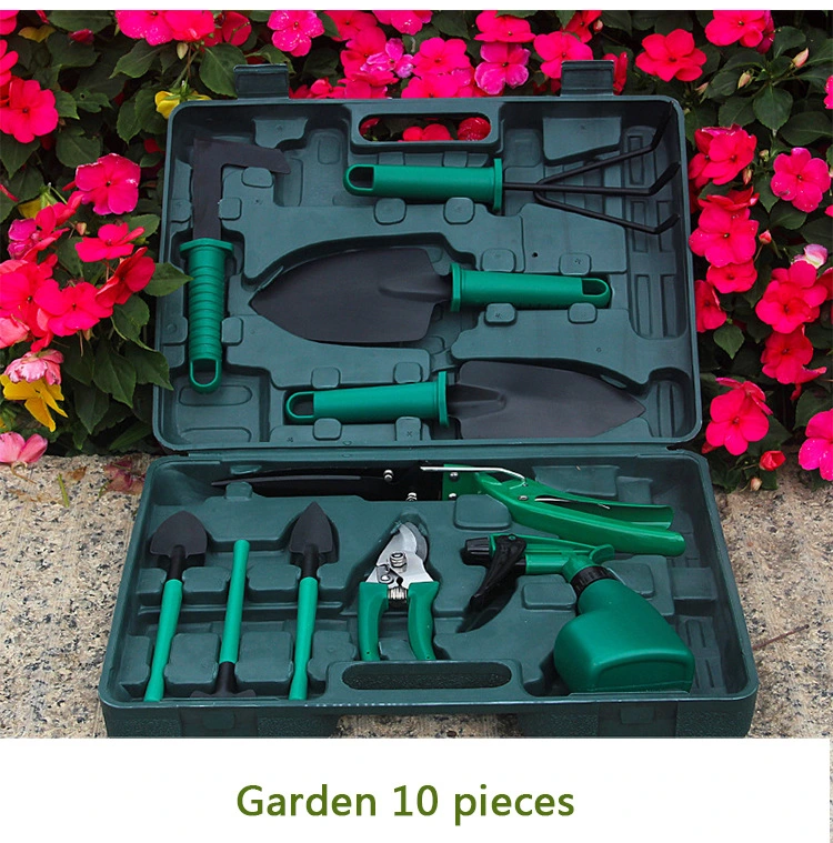 10 Pieces Garden Tool Set Ergonomic Handle Trowel Rake Weeder Pruner Shears Sprayer, Garden Hand Tools with Carrying Case