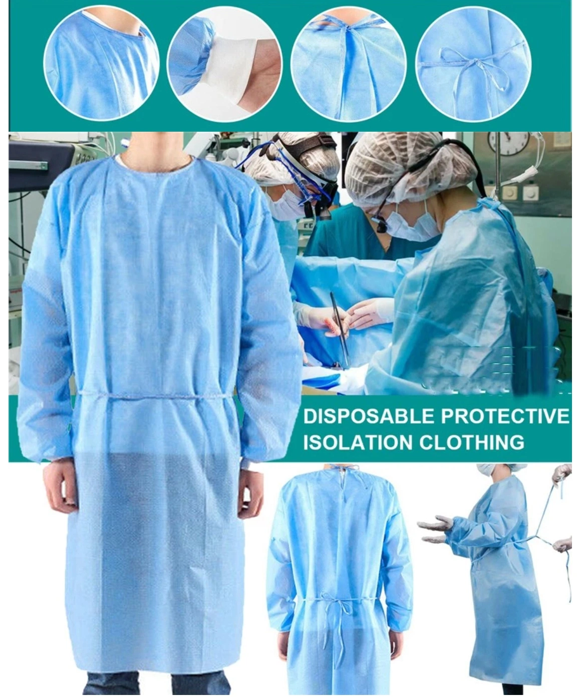 Safety Brand Environment Friendly Disposable PP/SMS Non Woven Gown Garment