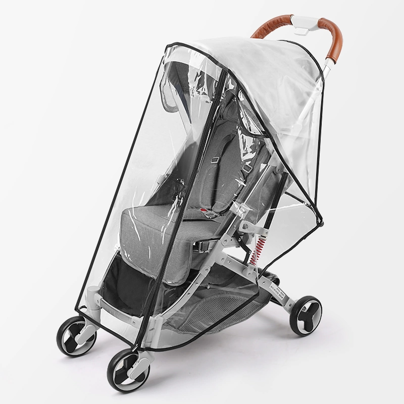 Wholesale Bulk Water Proof Shield Transparent Food Grade EVA Material 0.2mm Travel Universal Baby Carriage/Stroller Rain Cover with Velcro Straps