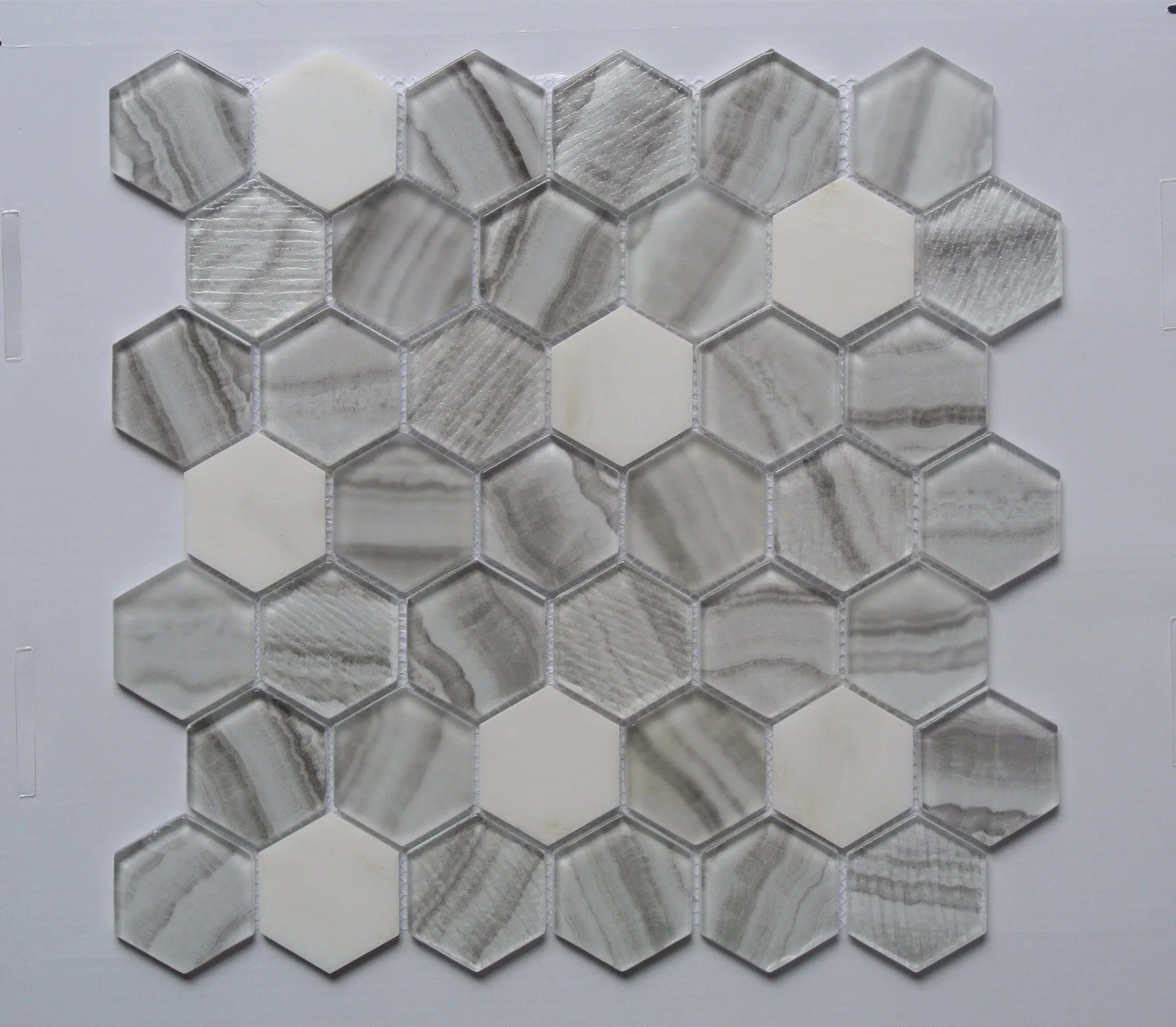 Hexagonal Pattern Glass Mix Marble Mosaic Tile Wall Decoration Building Materials
