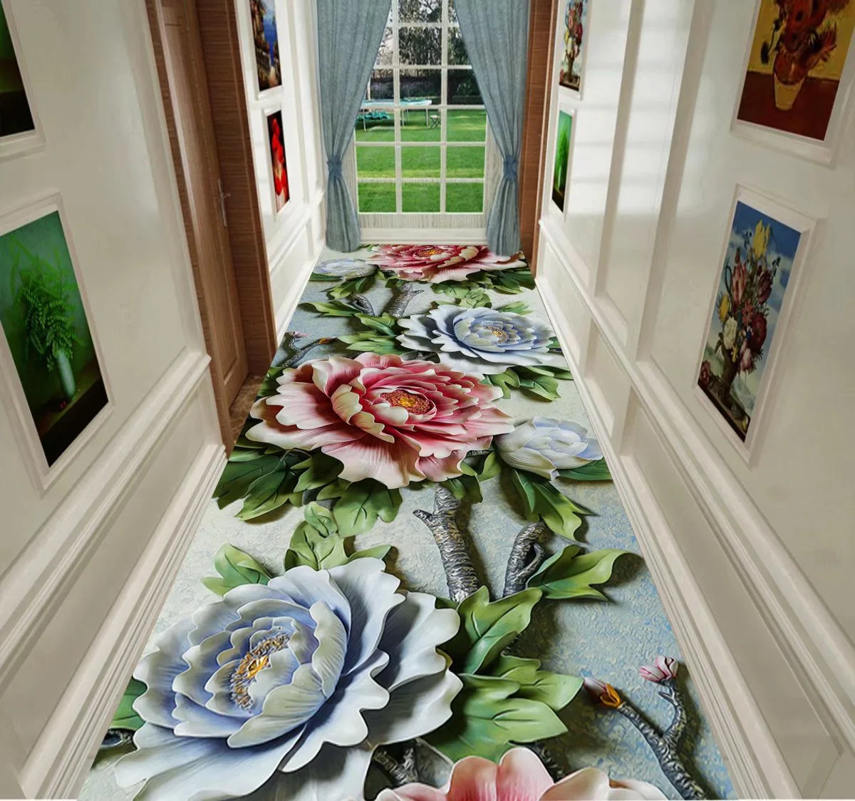 Tianjin Christmas Flowers Hallway Decorative Entrance Corridor Long Custom Size New 3D Floral Print Velvet Floor Rug Carpet