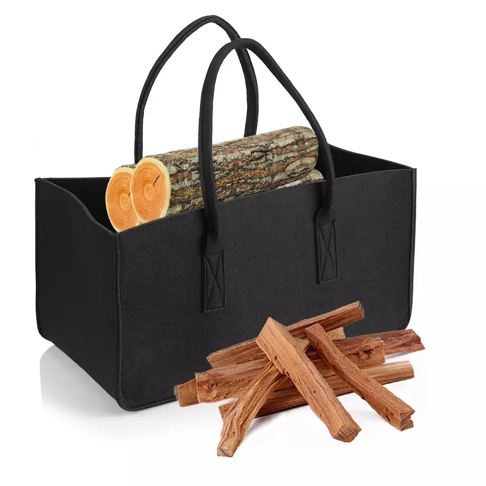 Kinpack Firewood Storage Basket Foldable Felt Fireplace Firewood Basket Log Bag Fireside Wood Carrier Holder Bag