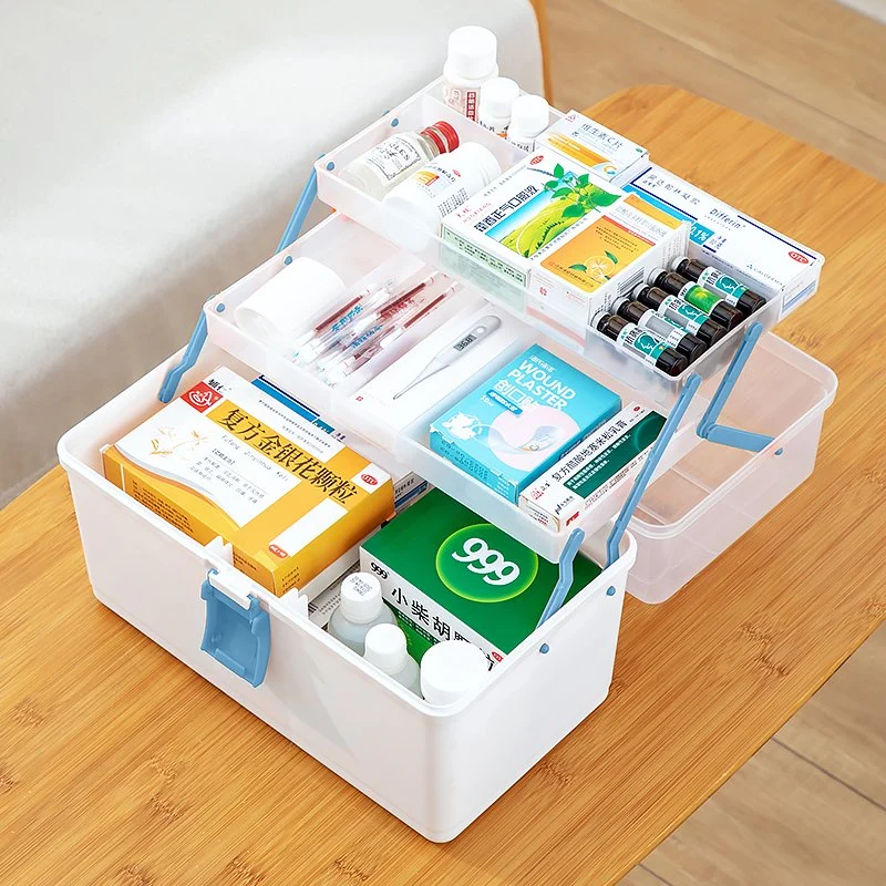 Plastic Clear Storage Box Compartment Portable Folding Medicine Case Chest First Aid Kit