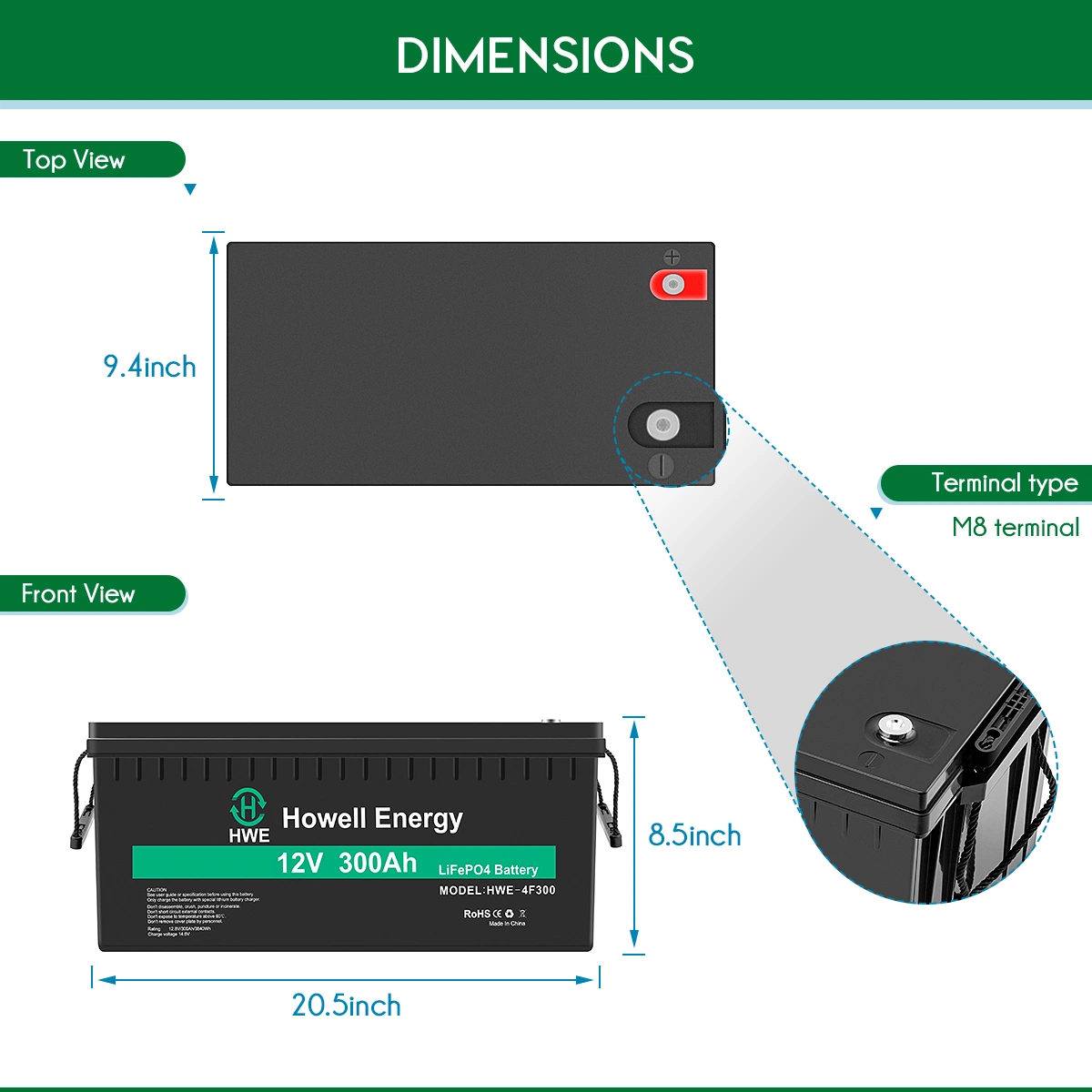 Deep Cycle LiFePO4 12V 300ah Battery Lithium Solar System RV Boat Battery