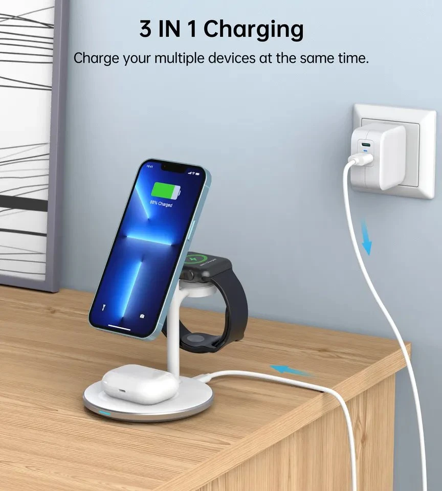 Factory Hot Seling Fast 15W 3 in 1 Wireless Charger for Mobile Phone for iWatch