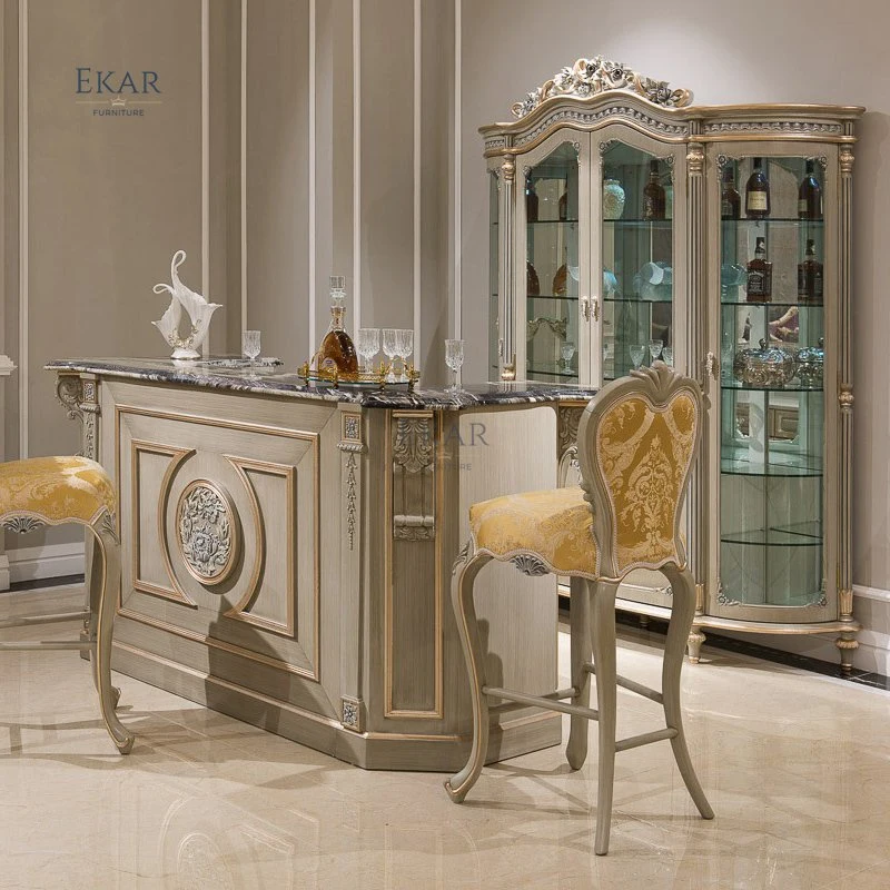 Ensemble de salle à manger de luxe style français mobilier armoires à café salle à manger en verre Définir l'armoire des salles d'angle