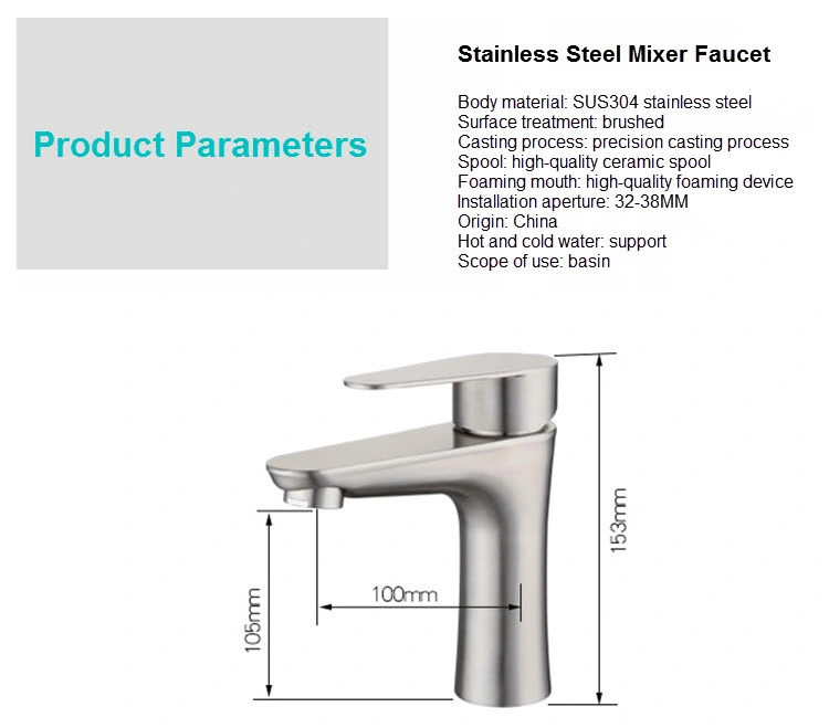 304 Stainless Steel Basin Tap Brushed Finish Stainless Steel Bathroom Faucet Basin Vessel Mixer Tap