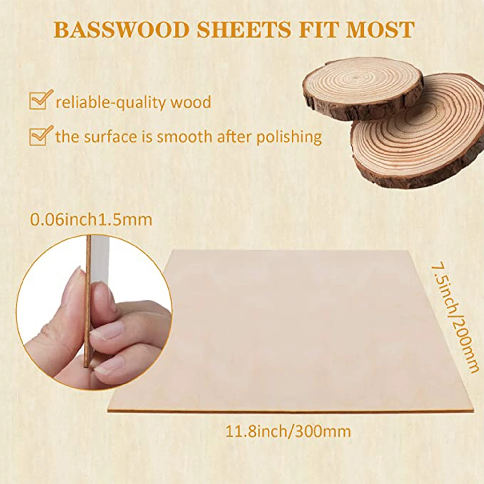 Laser Plywood Plywood 1.5mm Natural Wood Sheets Laser Cutting Commercial Basswood Plywood Basswood Sheets for Craft 3D Puzzle Toys