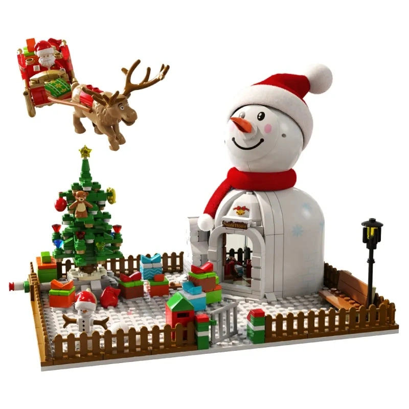 573 PCS Christmas Garden Tree Atmosphere Collectible Gift Decoration Hands-on Ability Snowman Children Snowman Bricks for Kids