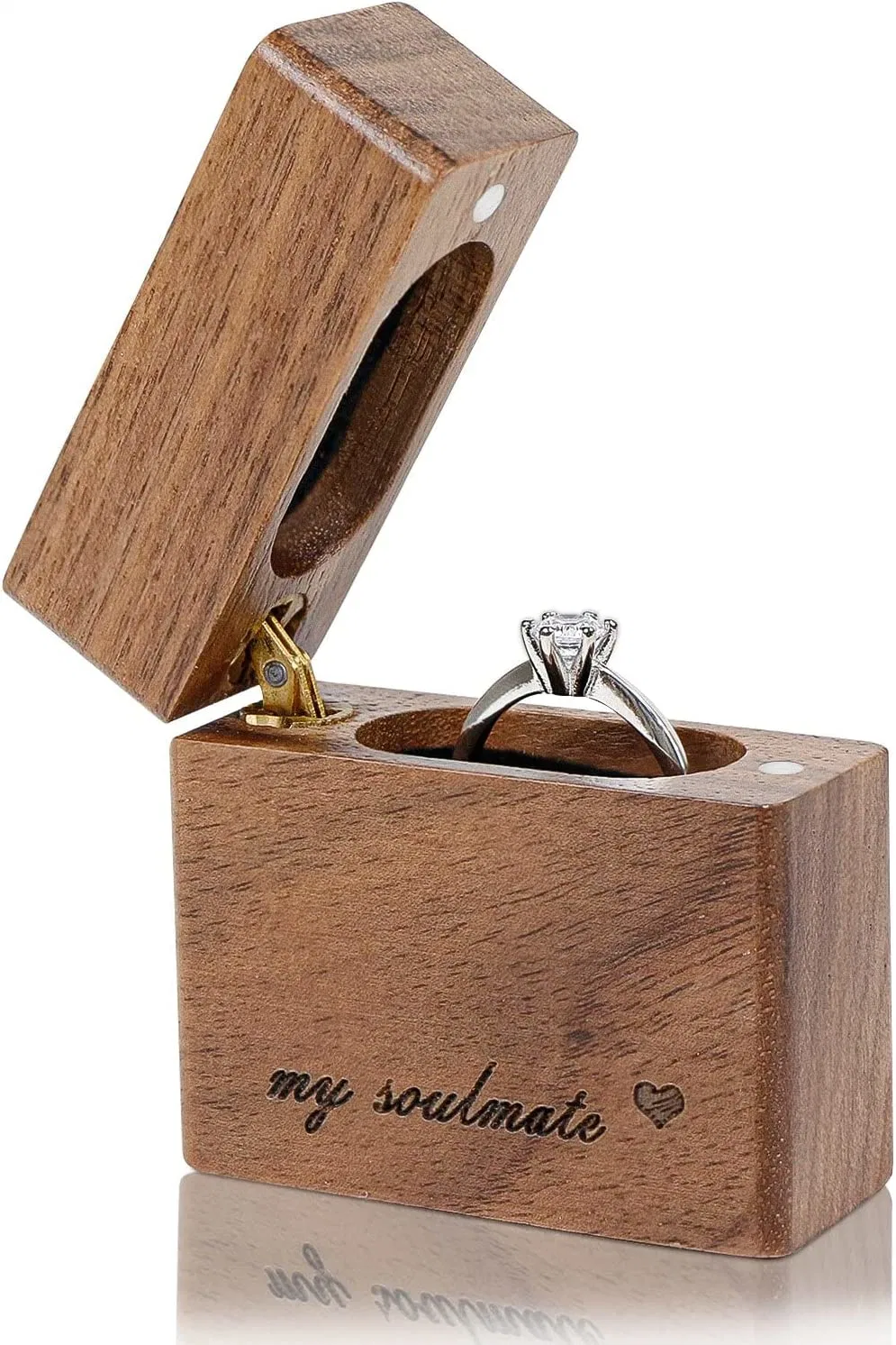 Wooden Engagement Ring Box Small Slim Flat Ring Box for Proposal, Wedding