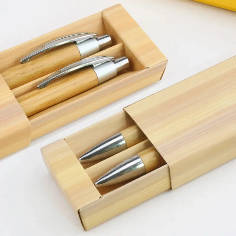 Office and School Supplies Promotional Gift Cheap Eco Friendly Bamboo Ball Pen with Case Custom Logo