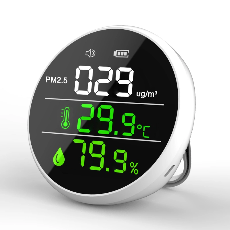 Monitor de calidad del aire Dm1305e 3 en 1 con sensores de temperatura y de zumbido PM2,5 y pantalla LCD