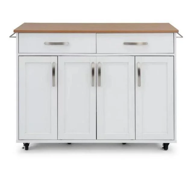 Nova chegada Modern Solid Madeira White Kitchen Rolling Cart Storage Armário com rodas