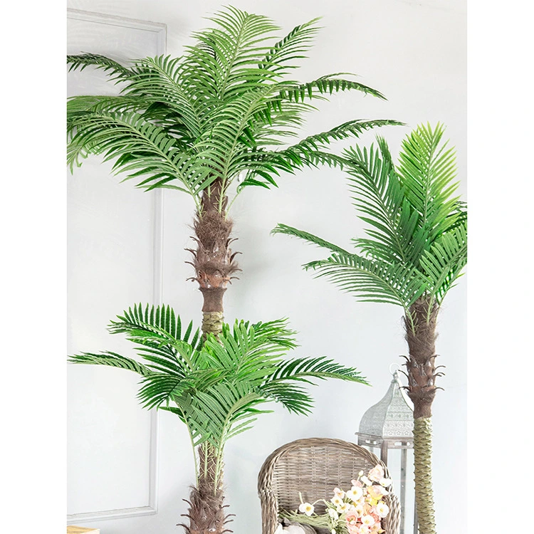 European Ins decoración estilo caliente planta artificial Potted Palma alta Planta Bonsai Palm Tree para decoración de jardín de hotel