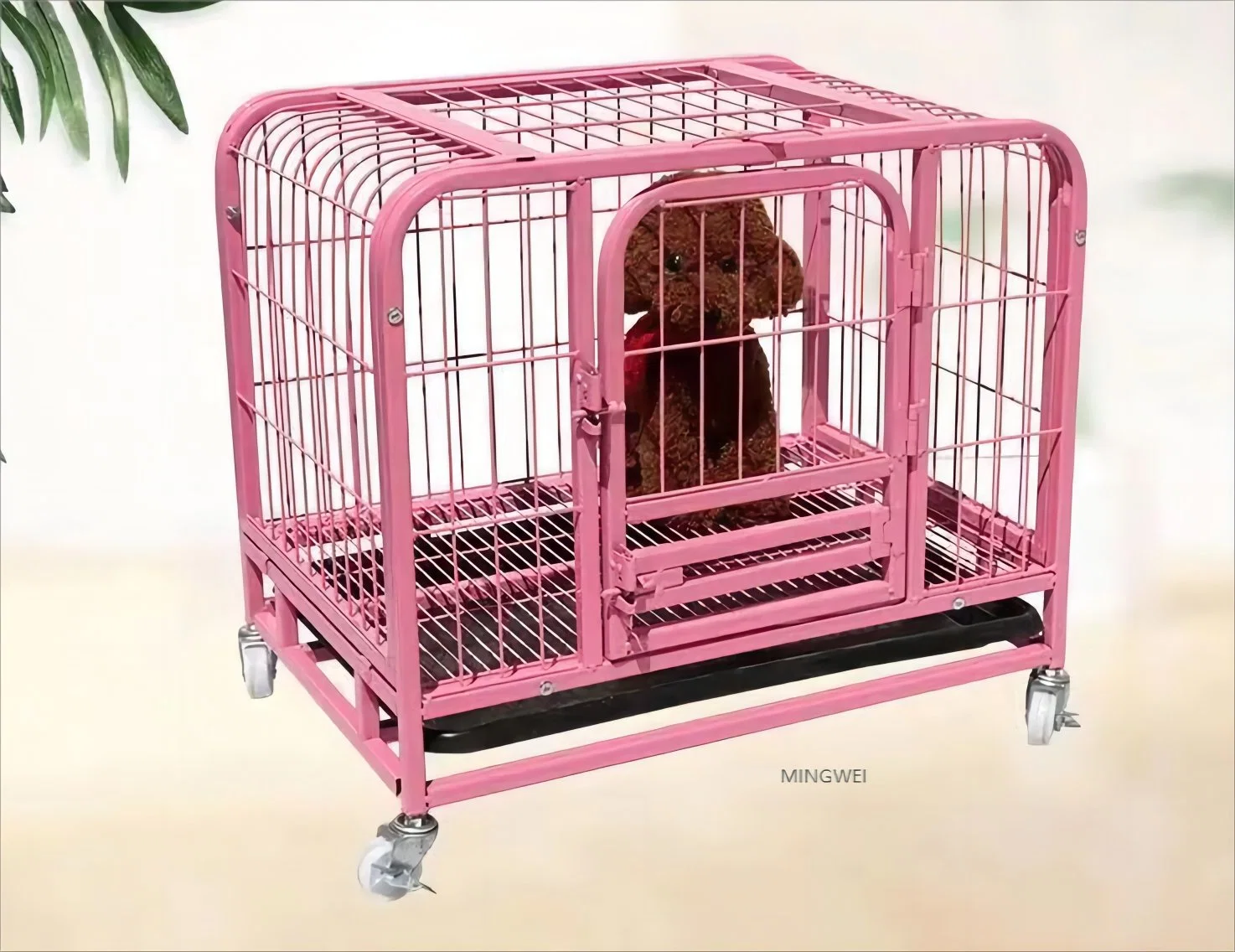 Mingwei tubo de hierro de alta calidad Metal Pet Dog Cage con Puerta de alimentación y techo solar