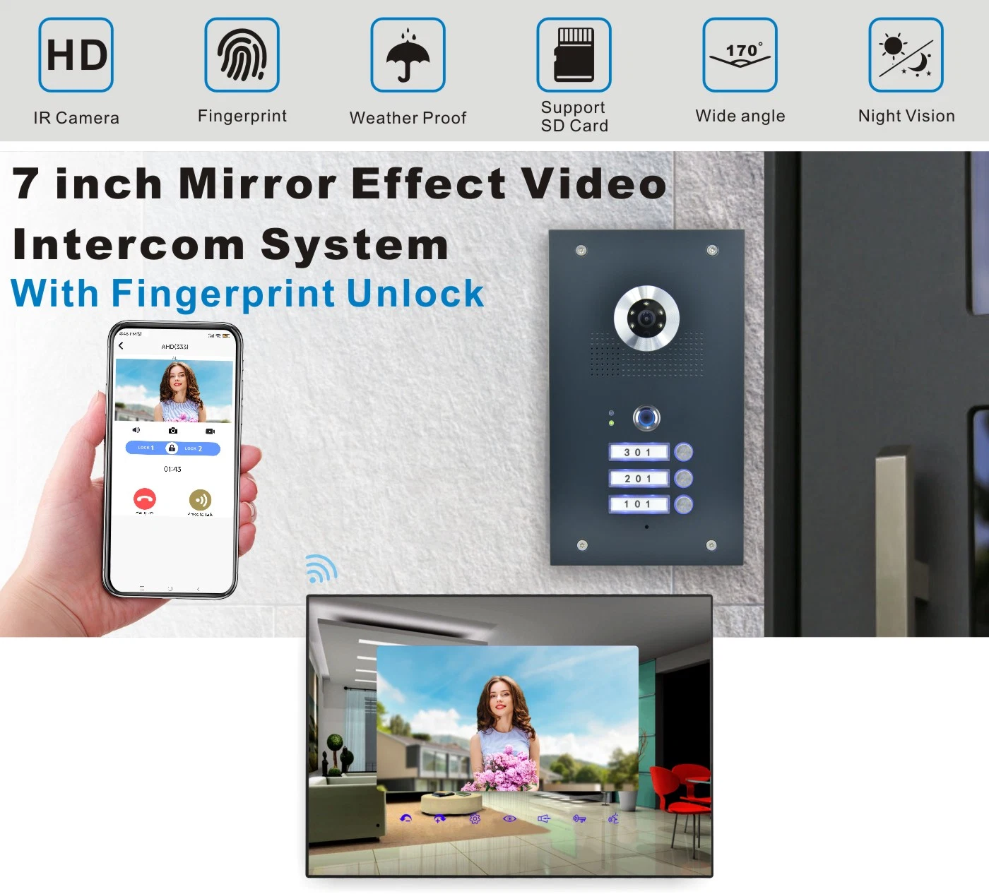 Works with Smart Phone Intercom System, 2 Wires Bus WiFi Video Doorphone