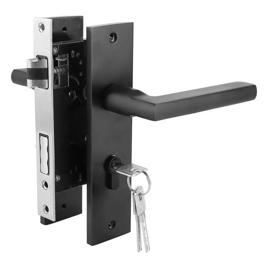 Aluminium Alloy Black Door Handle Universal Security Door Handle Pair Lock Thickened Panel Handle Door Lock Household Hardware
