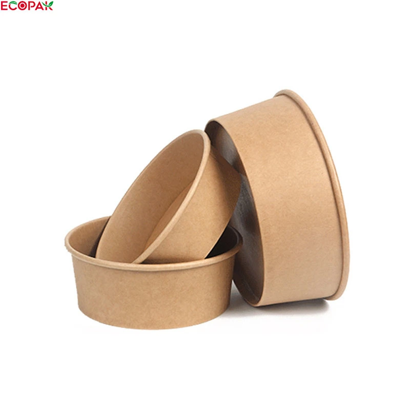 Disposable Take Away Lunch Box Kraft Paper Salad Bowl with Pet Lid