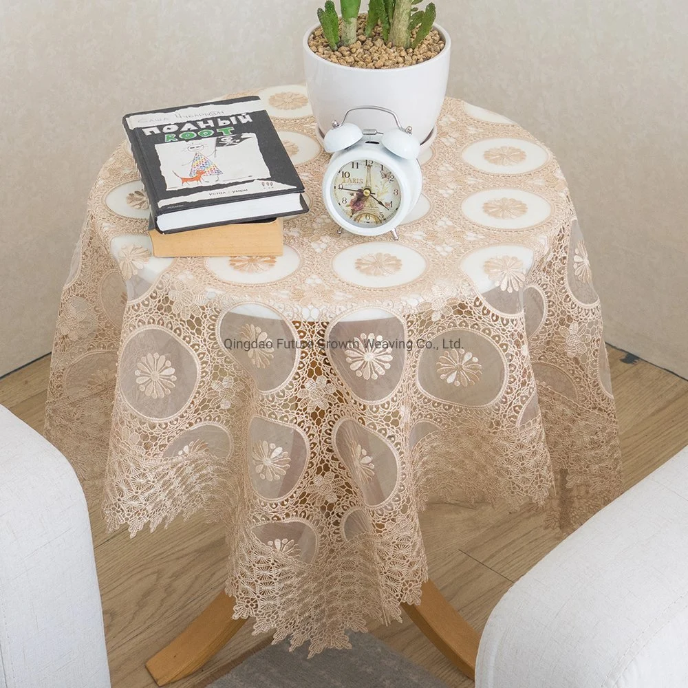 Beige Elegant Yarn Polyester Fabric Decorative Tabecloth for Wedding, Banquest