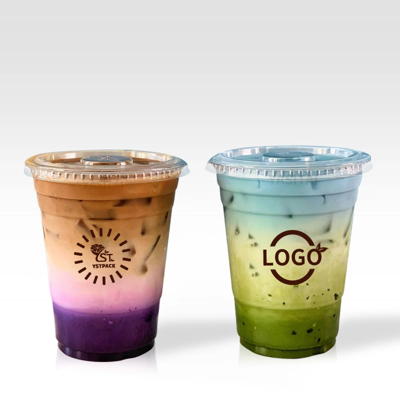 Disposable Transparent Custom Logo Juice Ice Cream Milk Tea Bubble Tea Boba Pet Cold Drink Cups