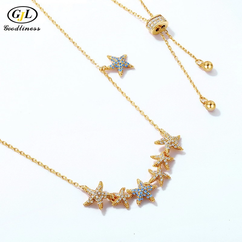 Fashion Jewelry Star Fish Necklace 18K Gold Plated Brass Silver Jewellery