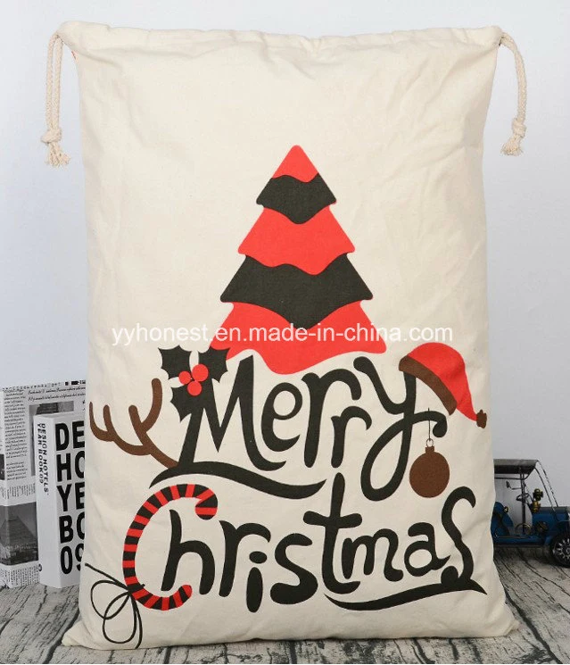 Santa Canvas Drawstring Cotton Christmas Sack