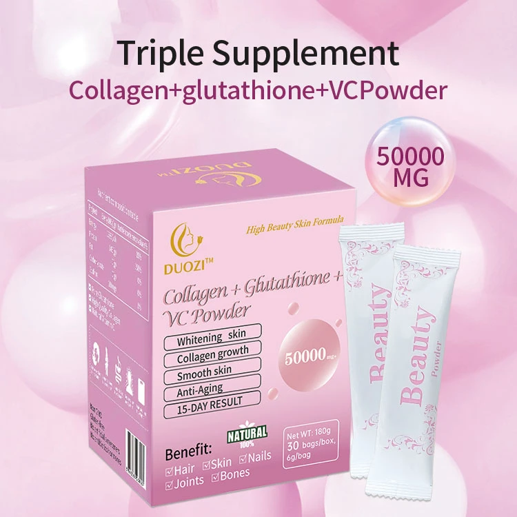 OEM etiqueta privada Logo Duozi Collagen L-Gluta Thione VC polvo Cuidado de la piel Suplemento de atención médica Belleza colágeno piel blanqueamiento