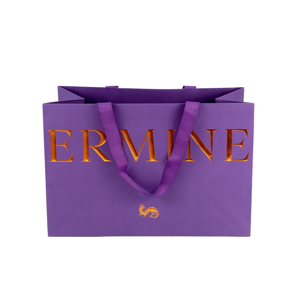 Custom Hot Stamped Gold Logo Shopping Paper Bag Brand Paper Bag